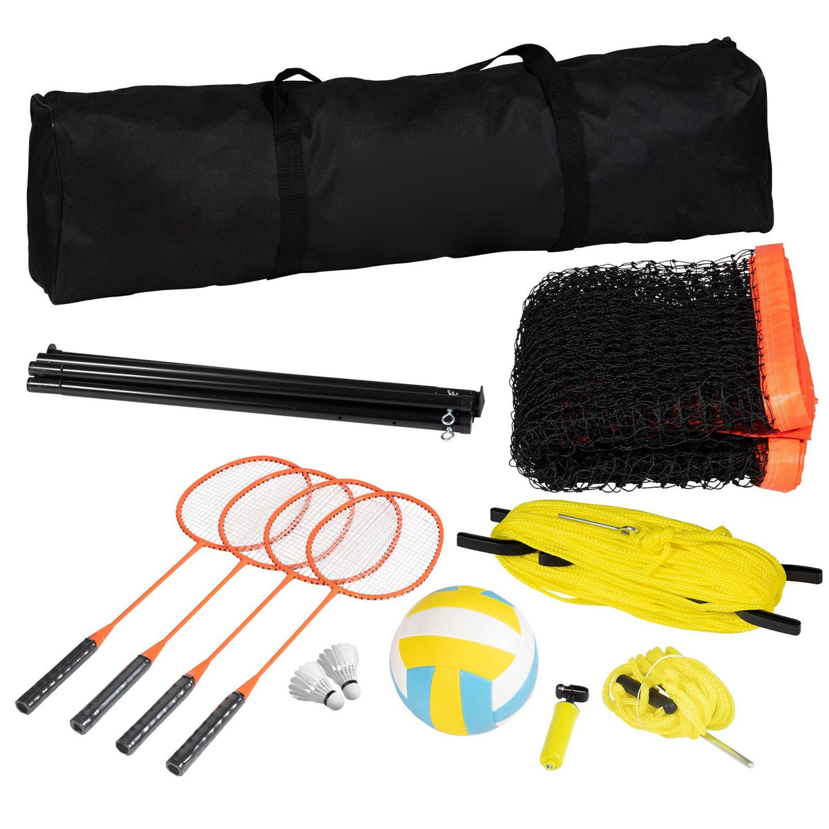 Volleyball and Badminton Set, Outdoor Portable Badminton Net, Adjustable Height Steel Poles, Professional Combo Set with PVC Volleyball, Pump, Carrying Bag, Easy Setup for Backyard Beach Lawn