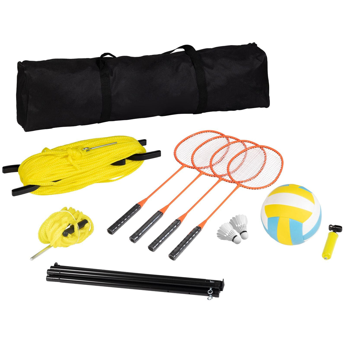 Volleyball and Badminton Set, Outdoor Portable Badminton Net, Adjustable Height Steel Poles, Professional Combo Set with PVC Volleyball, Pump, Carrying Bag, Easy Setup for Backyard Beach Lawn