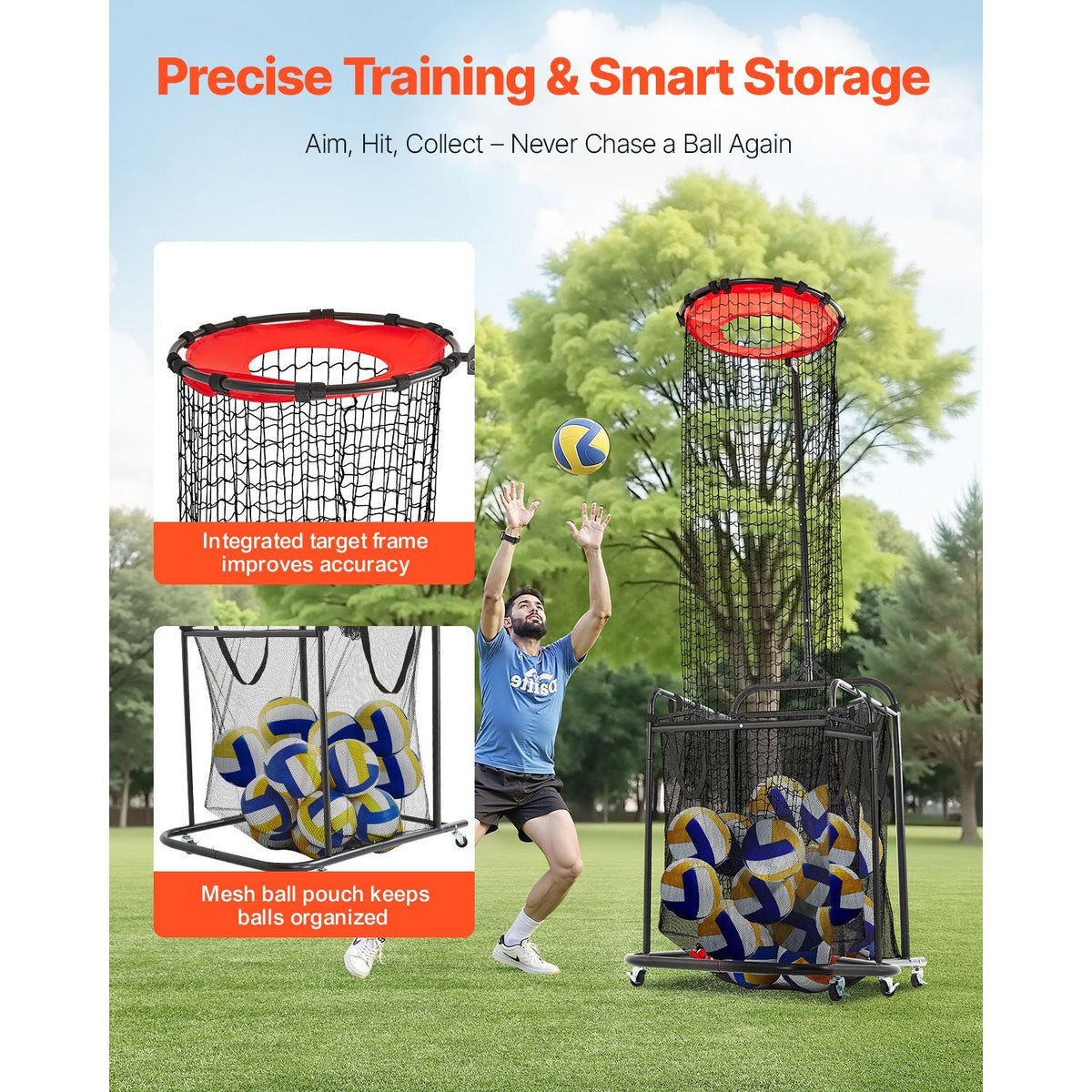 Volleyball Setter Training Equipment, Angle and Height Adjustable Volleyball Trainer, Portable Practice Net with Cart, Wheels, Carrying Bag, Indoor Outdoor Target Net for Serving Spiking Setting