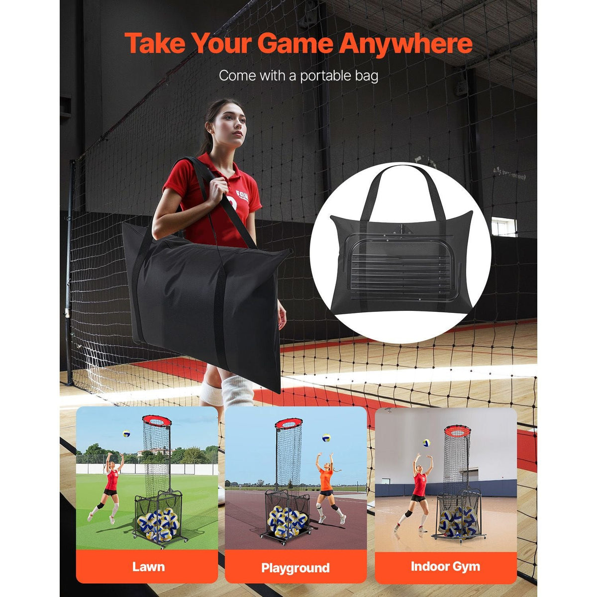 Volleyball Setter Training Equipment, Angle and Height Adjustable Volleyball Trainer, Portable Practice Net with Cart, Wheels, Carrying Bag, Indoor Outdoor Target Net for Serving Spiking Setting