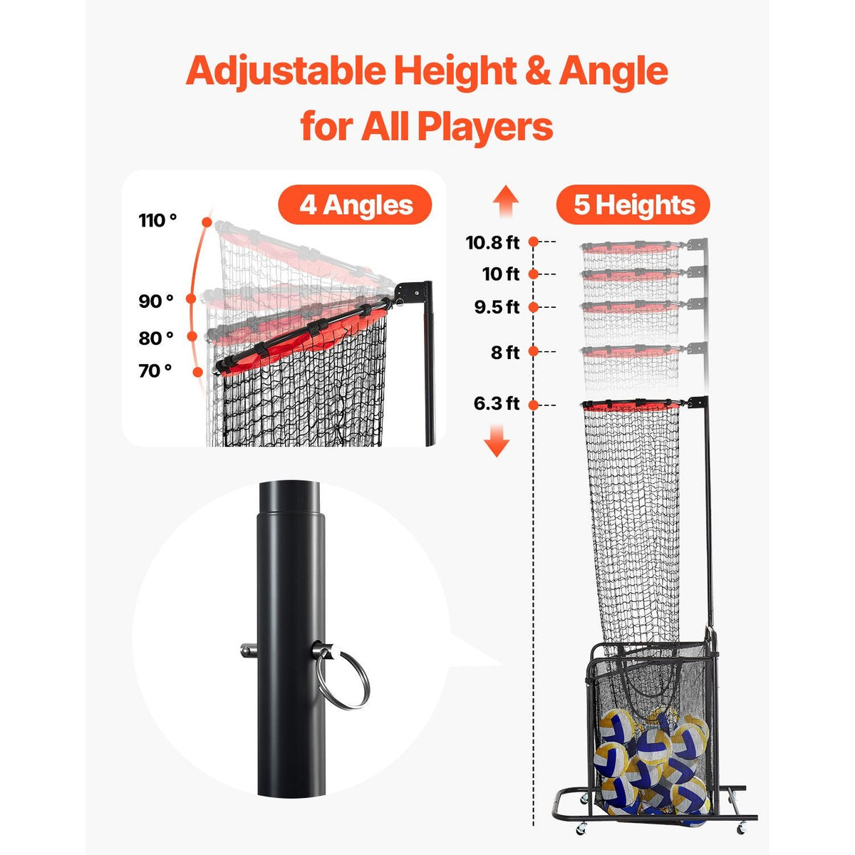 Volleyball Setter Training Equipment, Angle and Height Adjustable Volleyball Trainer, Portable Practice Net with Cart, Wheels, Carrying Bag, Indoor Outdoor Target Net for Serving Spiking Setting