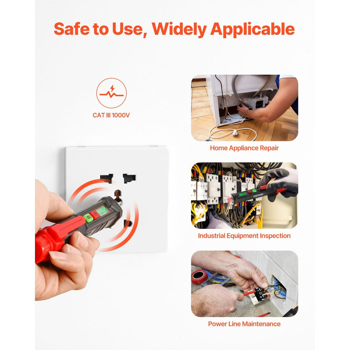 Voltage Tester, Non-Contact Voltage Detector with Adjustable Sensitivity, Dual Range AC 12V-1000V/48V-1000V Live & Null Wire Tester Pen with Visual and Audible Alarms, CAT III 1000V Rating