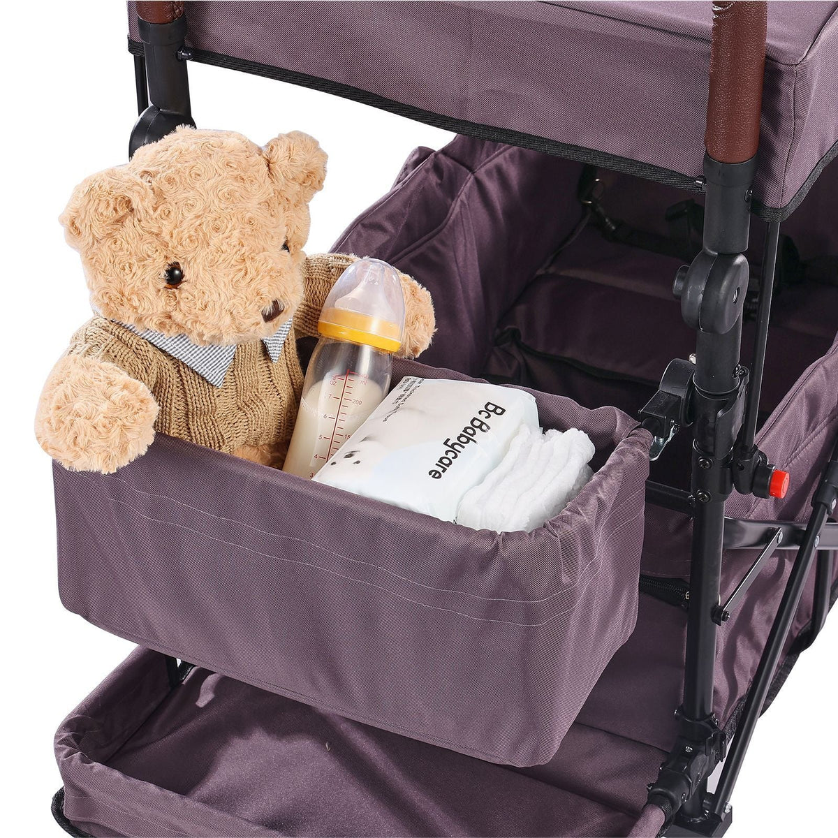 Wagon Stroller for 2 Kids, Push Pull Quad Collapsible Stroller with Adjustable Handle, Encircling Harness Removable Canopy,4 Wheels w/ Brakes,Mutifunction Tandem Stroller for Camping Dark Purple