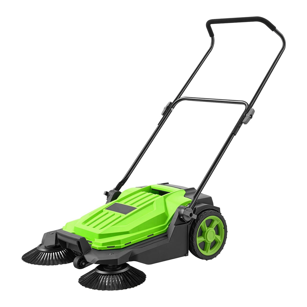 Walk-Behind Hand Push Floor Sweeper, Manual Floor Sweeper Non-Electric with 25.6" Sweeping Width, 5 Gallons Waste Container & Adjustable Folding Handle for Yards Walkways Patios Garages - Green
