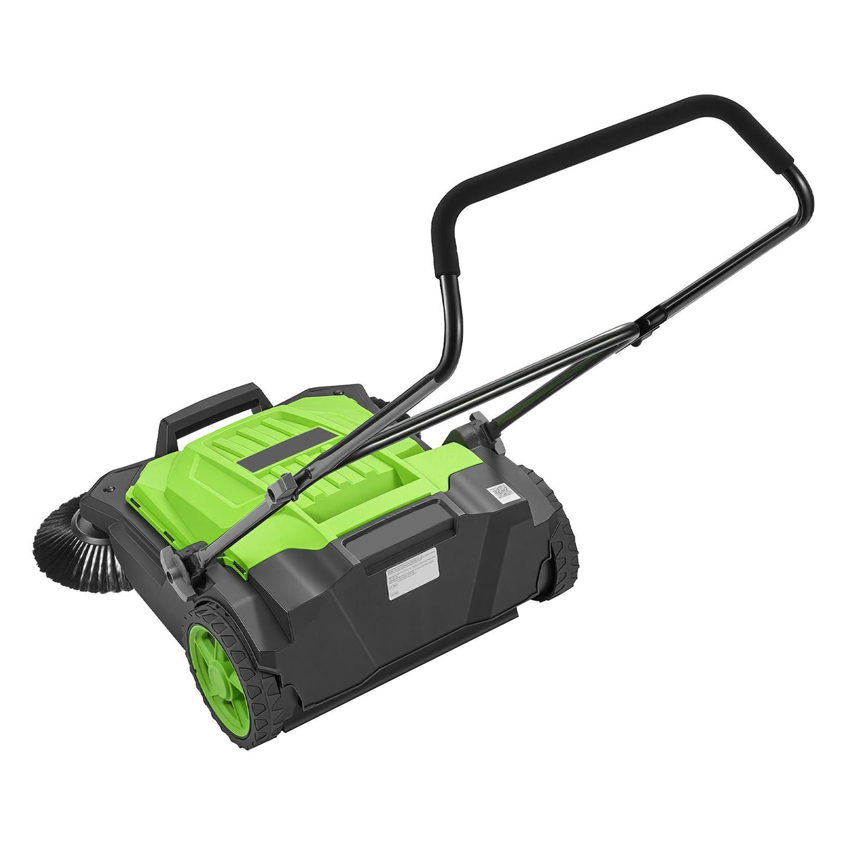Walk-Behind Hand Push Floor Sweeper, Manual Floor Sweeper Non-Electric with 25.6" Sweeping Width, 5 Gallons Waste Container & Adjustable Folding Handle for Yards Walkways Patios Garages - Green