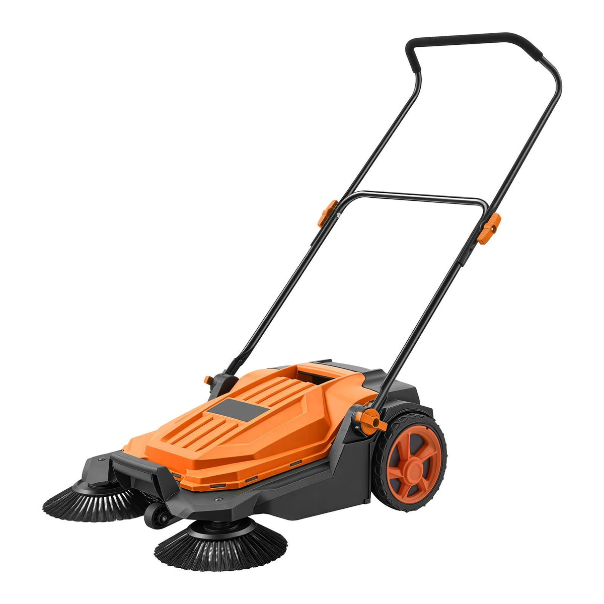 Walk-Behind Hand Push Floor Sweeper, Manual Floor Sweeper Non-Electric with 25.6" Sweeping Width, 5 Gallons Waste Container & Adjustable Folding Handle for Yards Walkways Patios Garages - Orange