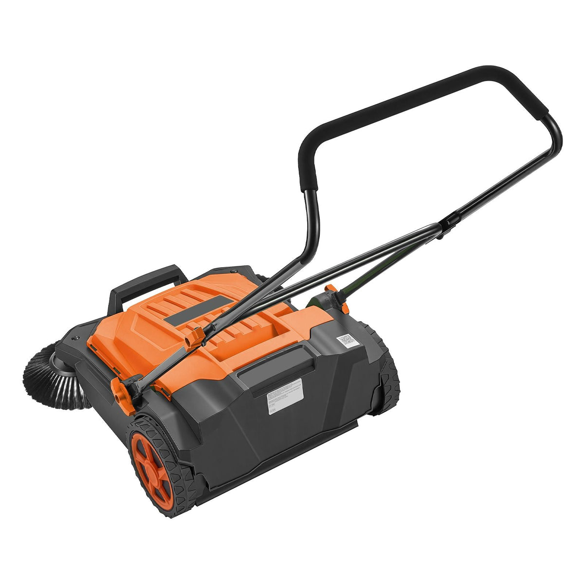 Walk-Behind Hand Push Floor Sweeper, Manual Floor Sweeper Non-Electric with 25.6" Sweeping Width, 5 Gallons Waste Container & Adjustable Folding Handle for Yards Walkways Patios Garages - Orange