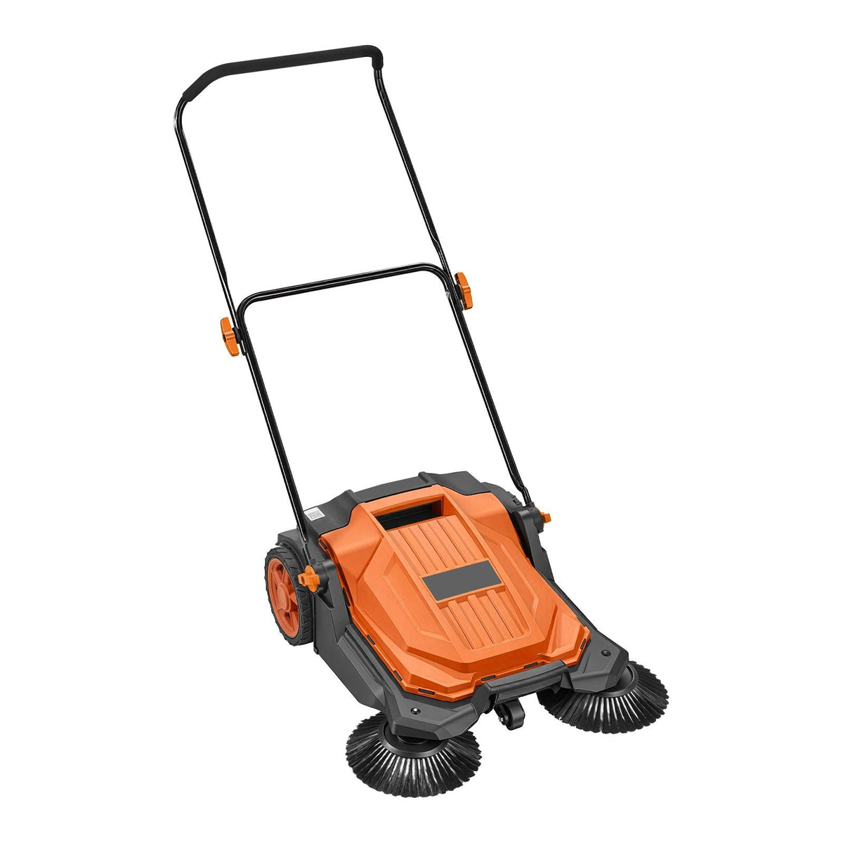 Walk-Behind Hand Push Floor Sweeper, Manual Floor Sweeper Non-Electric with 25.6" Sweeping Width, 5 Gallons Waste Container & Adjustable Folding Handle for Yards Walkways Patios Garages - Orange