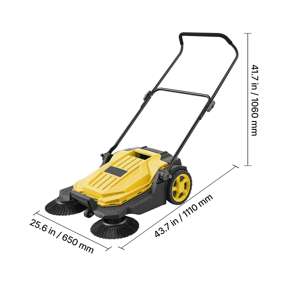 Walk-Behind Hand Push Floor Sweeper, Manual Floor Sweeper Non-Electric with 25.6" Sweeping Width, 5 Gallons Waste Container & Adjustable Folding Handle for Yards Walkways Patios Garages - Yellow