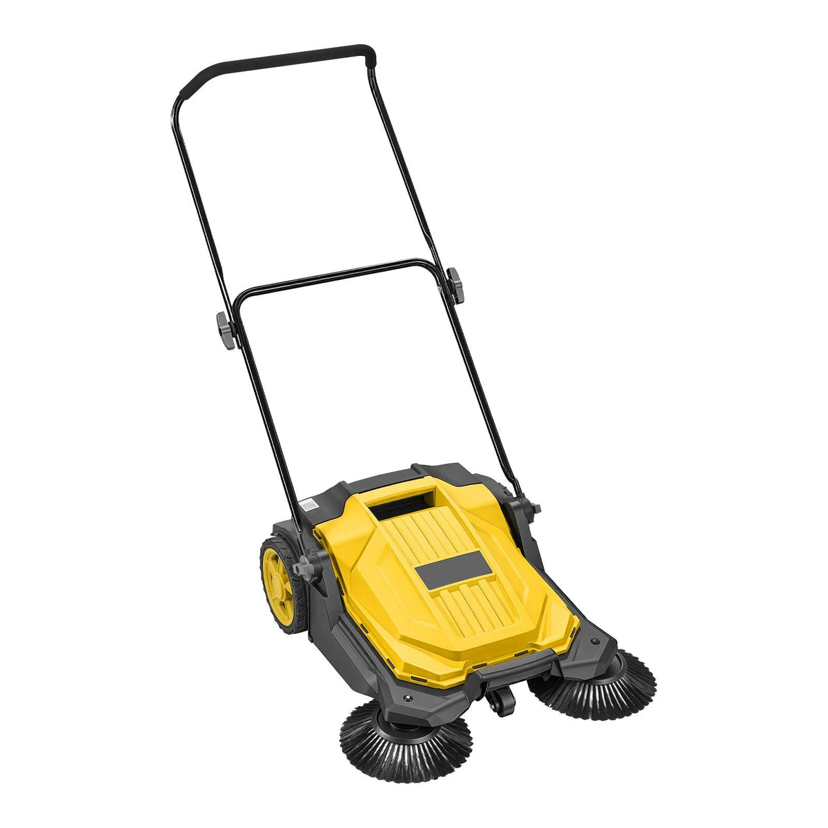 Walk-Behind Hand Push Floor Sweeper, Manual Floor Sweeper Non-Electric with 25.6" Sweeping Width, 5 Gallons Waste Container & Adjustable Folding Handle for Yards Walkways Patios Garages - Yellow