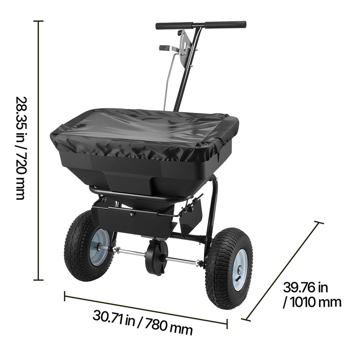 Walk-Behind Spreader, 12ft Spreading Width, Push Broadcast Spreader with 13" All-Terrain Tires, Adjustable Flow Control, 130lbs Capacity Hopper, Lawn Spreaders for Fertilizer Seed Ice Melt