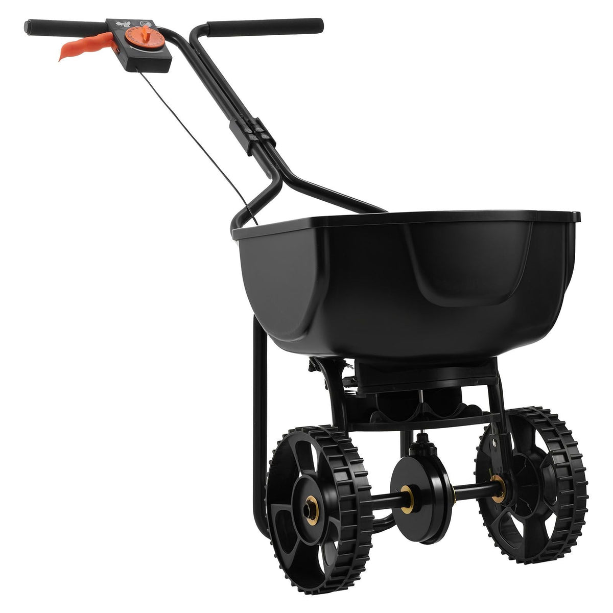 Walk-Behind Spreader, 9.8ft Spreading Width, Push Broadcast Spreader with 10" All-Terrain Tires, Adjustable Flow Control, 15lbs Capacity Hopper, Lawn Spreaders for Fertilizer Seed Small Home Use