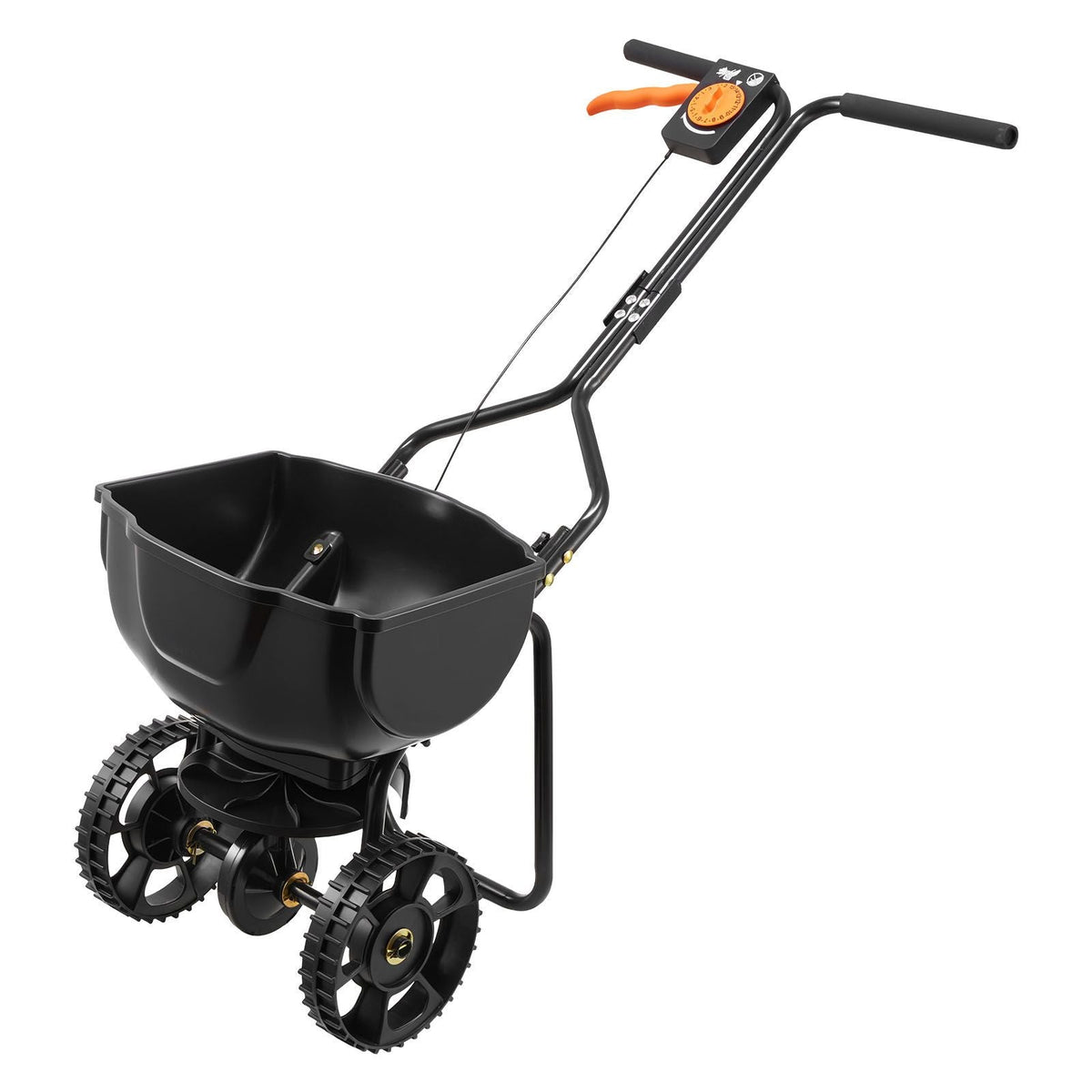 Walk-Behind Spreader, 9.8ft Spreading Width, Push Broadcast Spreader with 10" All-Terrain Tires, Adjustable Flow Control, 15lbs Capacity Hopper, Lawn Spreaders for Fertilizer Seed Small Home Use