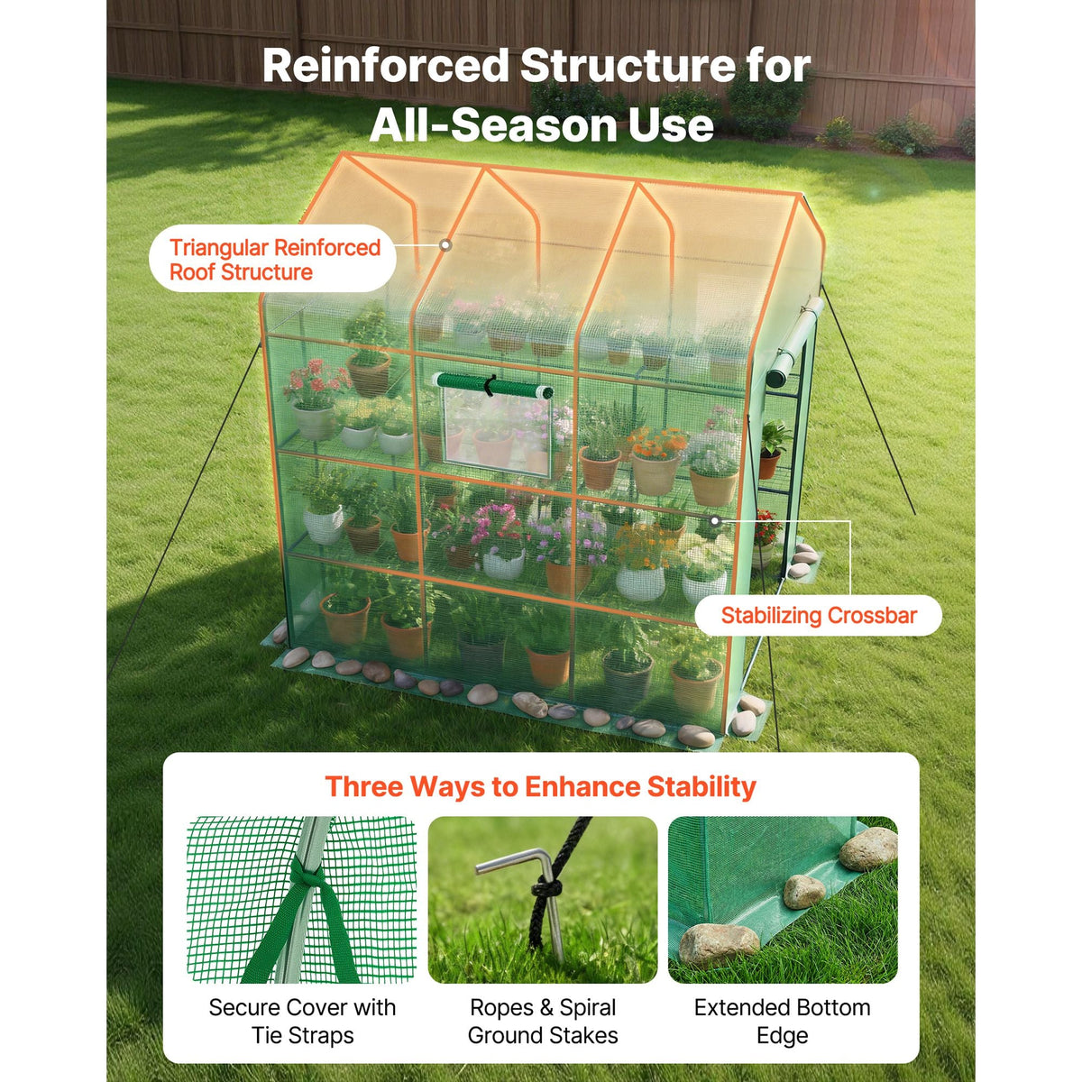 Walk-in Green House, 54 x 81.1 x 77.2 in, Greenhouse with Shelves, High Strength PE Cover with Zipper Door and Steel Frame, Assembly in Minutes, Suitable for Planting and Storage