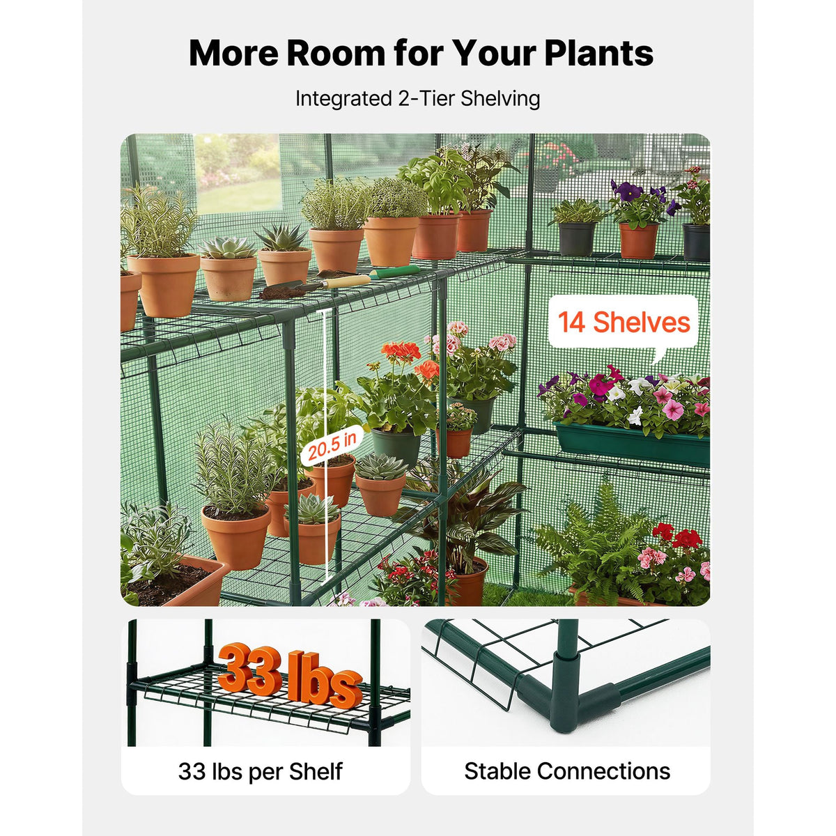 Walk-in Green House, 54 x 81.1 x 77.2 in, Greenhouse with Shelves, High Strength PE Cover with Zipper Door and Steel Frame, Assembly in Minutes, Suitable for Planting and Storage