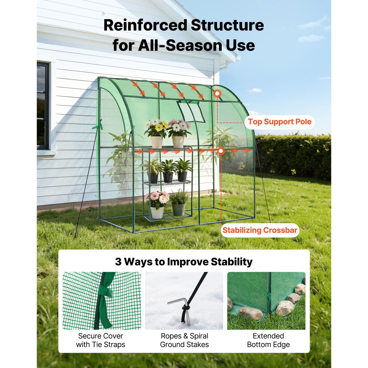 Walk-in Green House, 78 x 39.4 x 78.7 in, Greenhouse with Shelves, High Strength PE Cover with Zipper Door and Steel Frame, Assembly in Minutes, Suitable for Planting and Storage