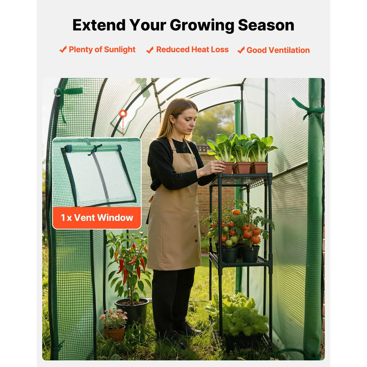 Walk-in Green House, 78 x 39.4 x 78.7 in, Greenhouse with Shelves, High Strength PE Cover with Zipper Door and Steel Frame, Assembly in Minutes, Suitable for Planting and Storage