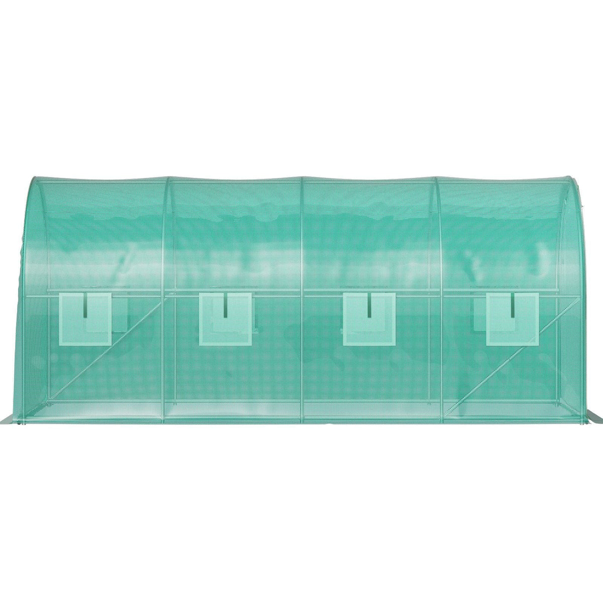 Walk-in Tunnel Greenhouse, 15 x 7 x 7 ft Portable Plant Hot House with Galvanized Steel Hoops, 1 Top Beam, Diagonal Poles, Zippered Door & 8 Roll-up Windows, Green