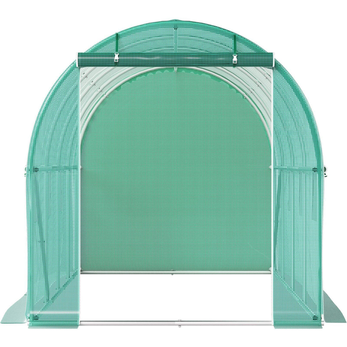 Walk-in Tunnel Greenhouse, 15 x 7 x 7 ft Portable Plant Hot House with Galvanized Steel Hoops, 1 Top Beam, Diagonal Poles, Zippered Door & 8 Roll-up Windows, Green
