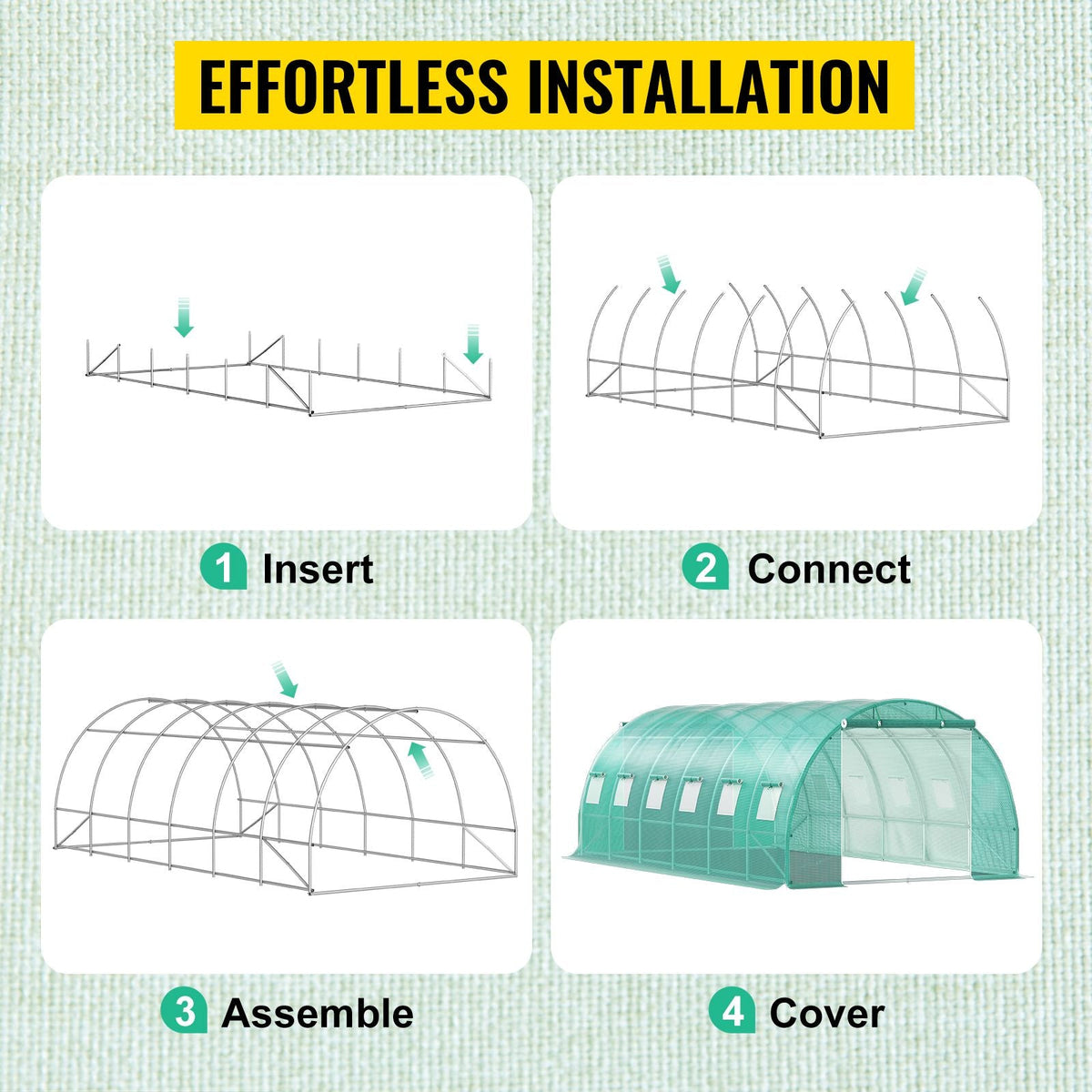 Walk-in Tunnel Greenhouse, 20 x 10 x 7 ft Portable Plant Hot House with Galvanized Steel Hoops, 3 Top Beams, Diagonal Poles, 2 Zippered Doors & 12 Roll-up Windows, Green