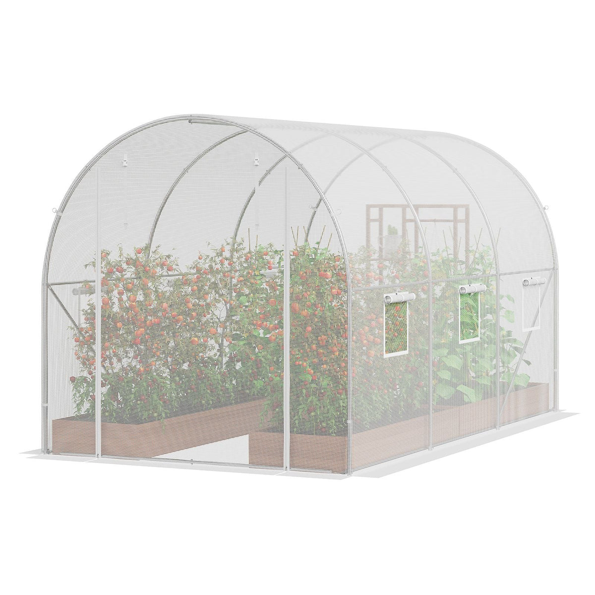 Walk-in Tunnel Greenhouse, 9.6x6.4x6.2 ft Hoop House Greenhouse Tunnel, Plant Hot House with Galvanized Steel Frame, White PE Cover, Roll-up Zipper Door and 6 Windows for Outdoor