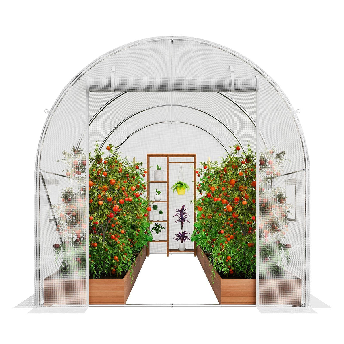 Walk-in Tunnel Greenhouse, 9.6x6.4x6.2 ft Hoop House Greenhouse Tunnel, Plant Hot House with Galvanized Steel Frame, White PE Cover, Roll-up Zipper Door and 6 Windows for Outdoor