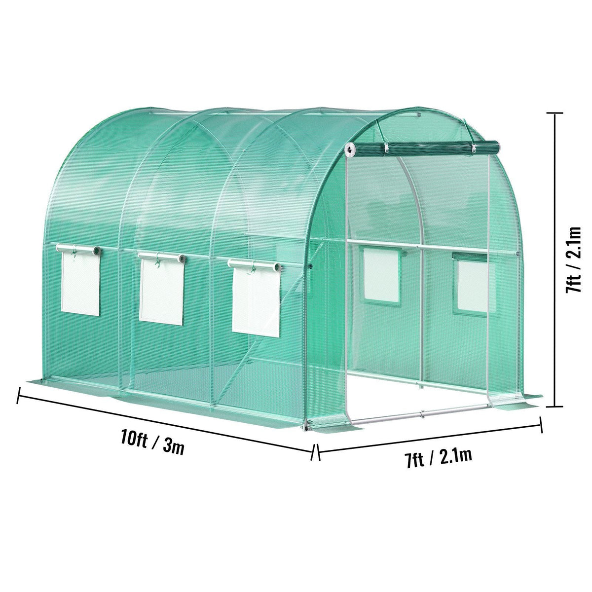 Walk-in Tunnel Greenhouse, 9.8 x 6.6 x 6.6 ft Portable Plant Hot House with Galvanized Steel Hoops, 1 Top Beam, Diagonal Poles, Zippered Door & 6 Roll-up Windows, Green