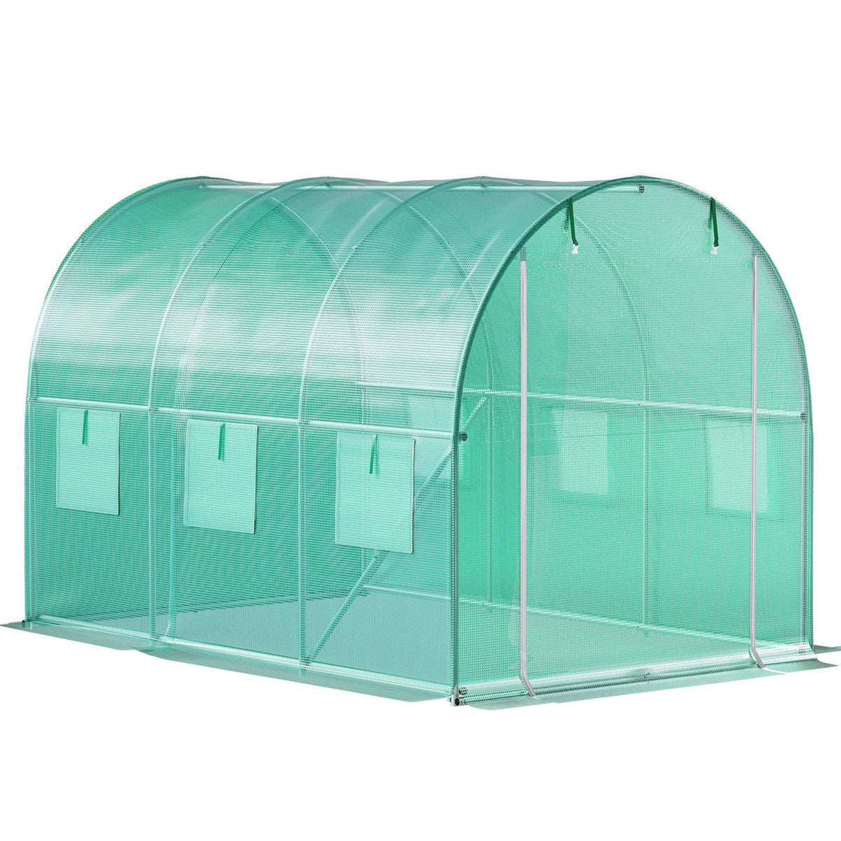 Walk-in Tunnel Greenhouse, 9.8 x 6.6 x 6.6 ft Portable Plant Hot House with Galvanized Steel Hoops, 1 Top Beam, Diagonal Poles, Zippered Door & 6 Roll-up Windows, Green