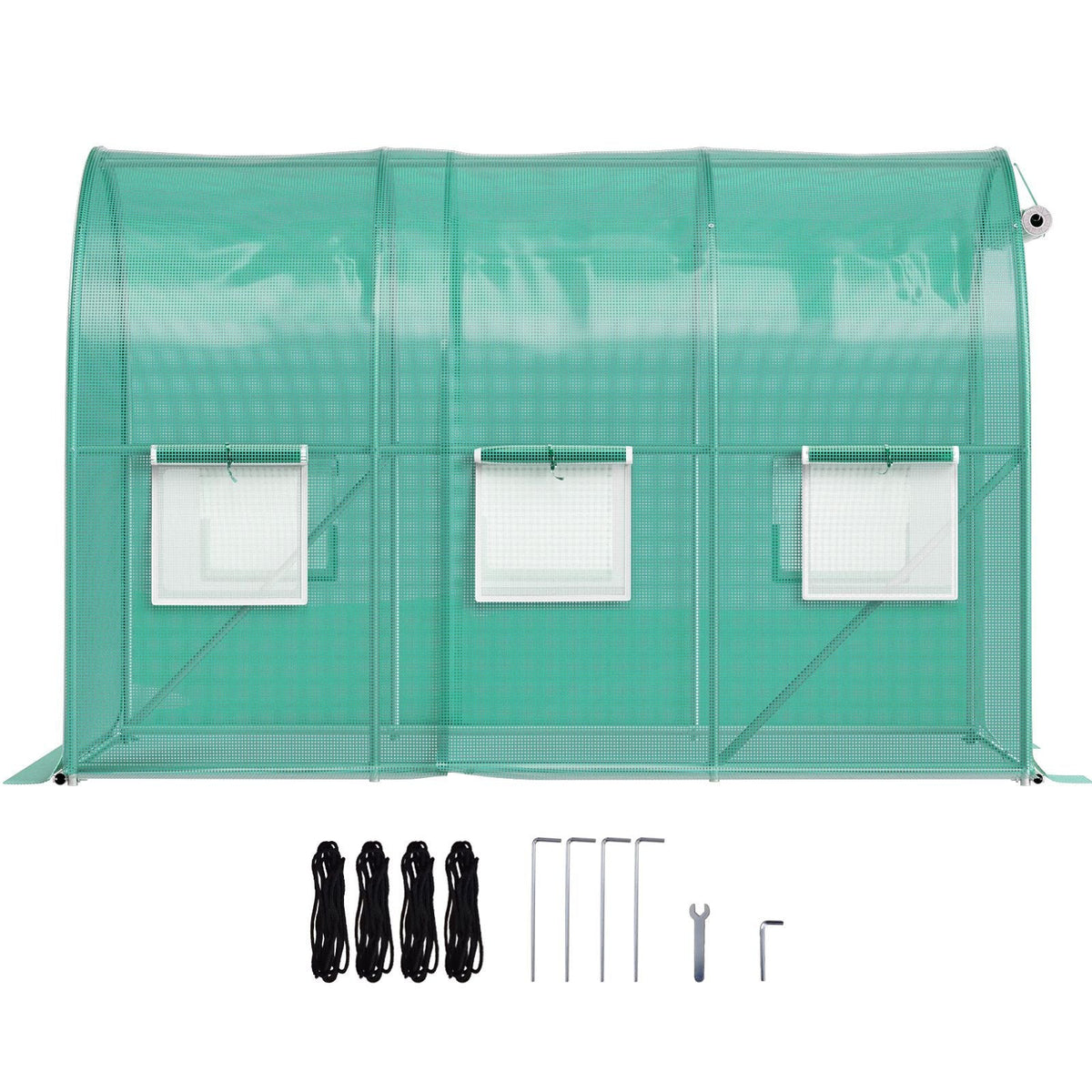 Walk-in Tunnel Greenhouse, 9.8 x 6.6 x 6.6 ft Portable Plant Hot House with Galvanized Steel Hoops, 1 Top Beam, Diagonal Poles, Zippered Door & 6 Roll-up Windows, Green
