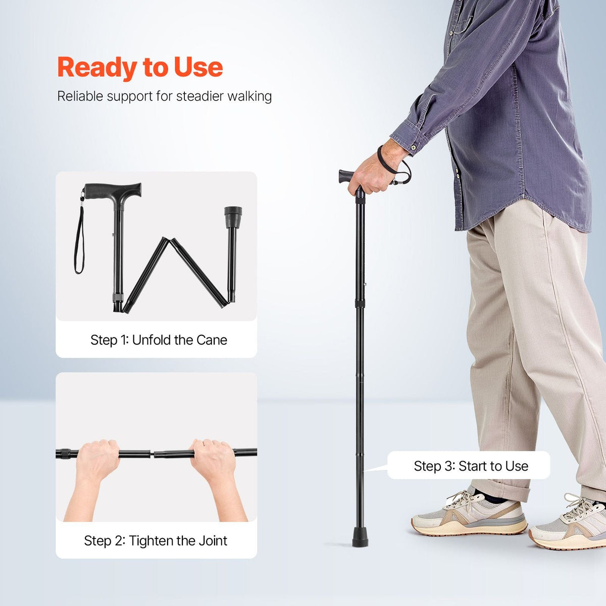 Walking Cane for Man Woman, Folding Walking Stick with 5-Level Adjustable Height & Anti-Slip Rubber Tip, Lightweight and Portable Aluminum Mobility Walking Aid for Seniors Adults, 220LBS Loading