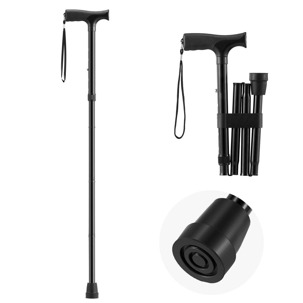 Walking Cane for Man Woman, Folding Walking Stick with 5-Level Adjustable Height & Anti-Slip Rubber Tip, Lightweight and Portable Aluminum Mobility Walking Aid for Seniors Adults, 220LBS Loading