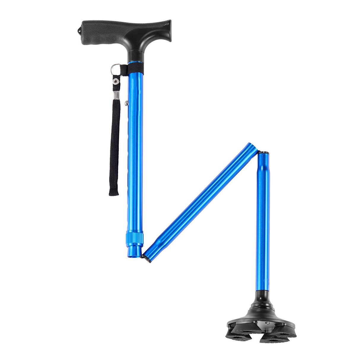 Walking Cane for Man Woman, Folding Walking Stick with 8-Level Adjustable Height and 4-Pronged Pivoting Base, Lightweight & Portable Aluminum Mobility Aid for Senior Adult, 250LBS Loading (Blue)