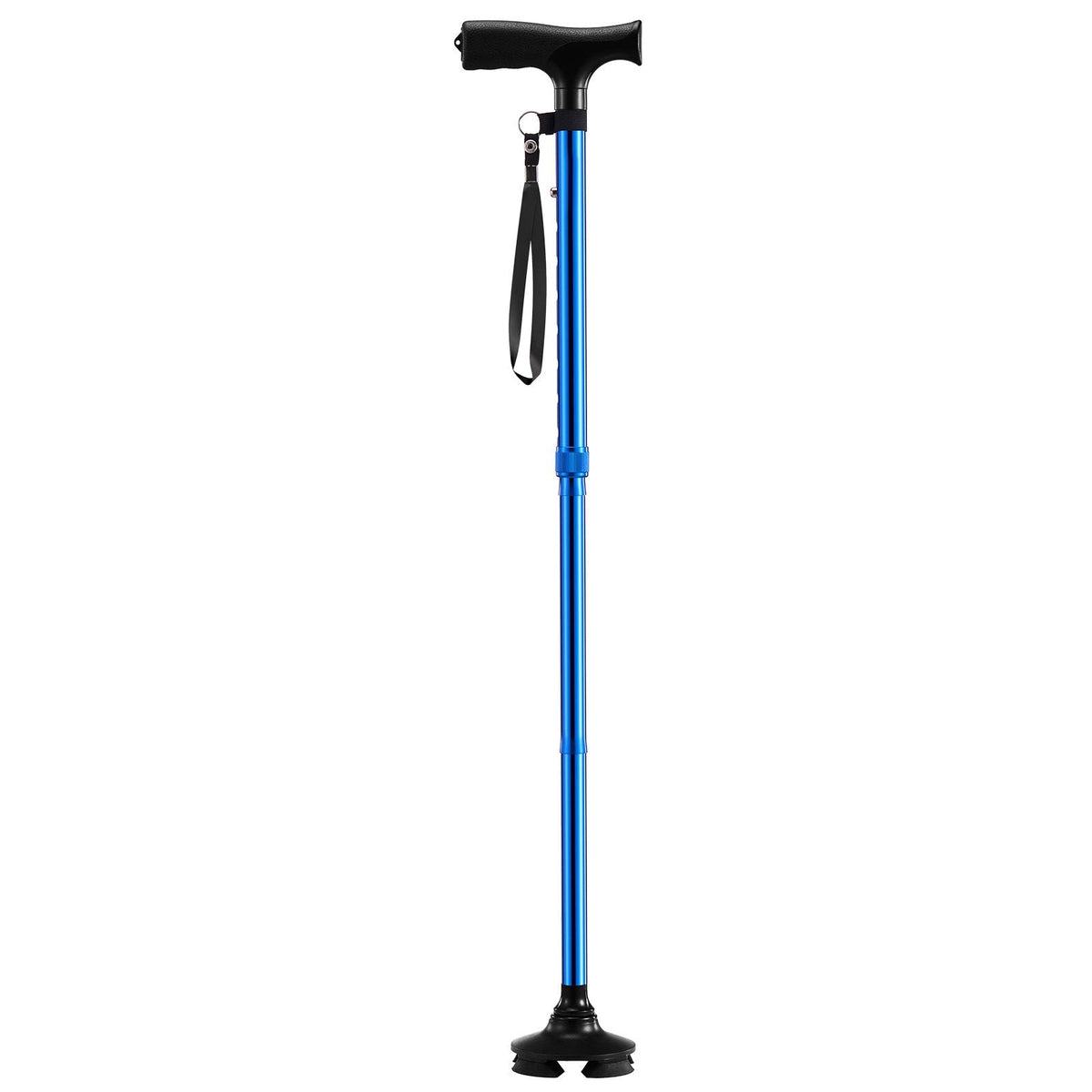 Walking Cane for Man Woman, Folding Walking Stick with 8-Level Adjustable Height and 4-Pronged Pivoting Base, Lightweight & Portable Aluminum Mobility Aid for Senior Adult, 250LBS Loading (Blue)
