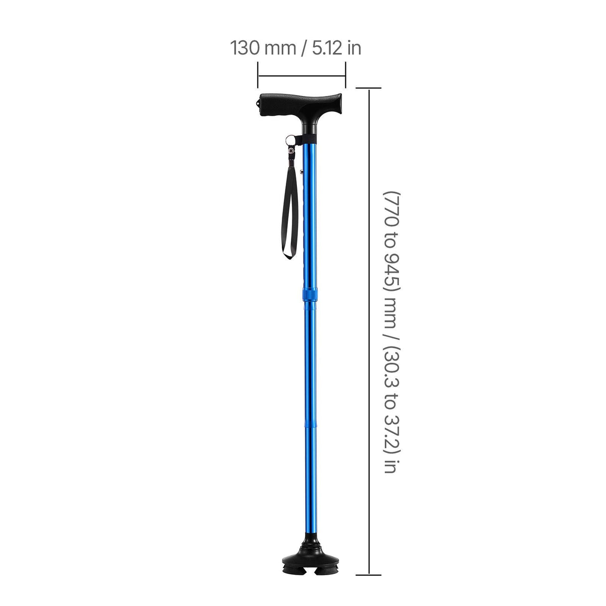 Walking Cane for Man Woman, Folding Walking Stick with 8-Level Adjustable Height and 4-Pronged Pivoting Base, Lightweight & Portable Aluminum Mobility Aid for Senior Adult, 250LBS Loading (Blue)