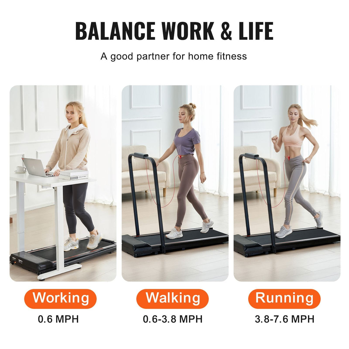 Walking Pad, Under Desk Treadmill for Home Office, Working Walking Running Machine, 265 Lbs Capacity Folding Treadmill, 2.5HP 2 in 1 Portable Pad with Handle Bar, Remote Control and LED Display