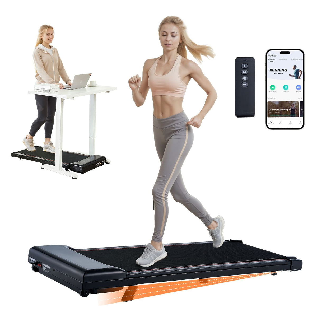 Walking Pad, Under Desk Treadmill with Incline, Working Walking Jogging Machine for Home Office, 265 Lbs Capacity 2.5HP Portable Walking Pad, with Remote Control, LED Display, and Bluetooth