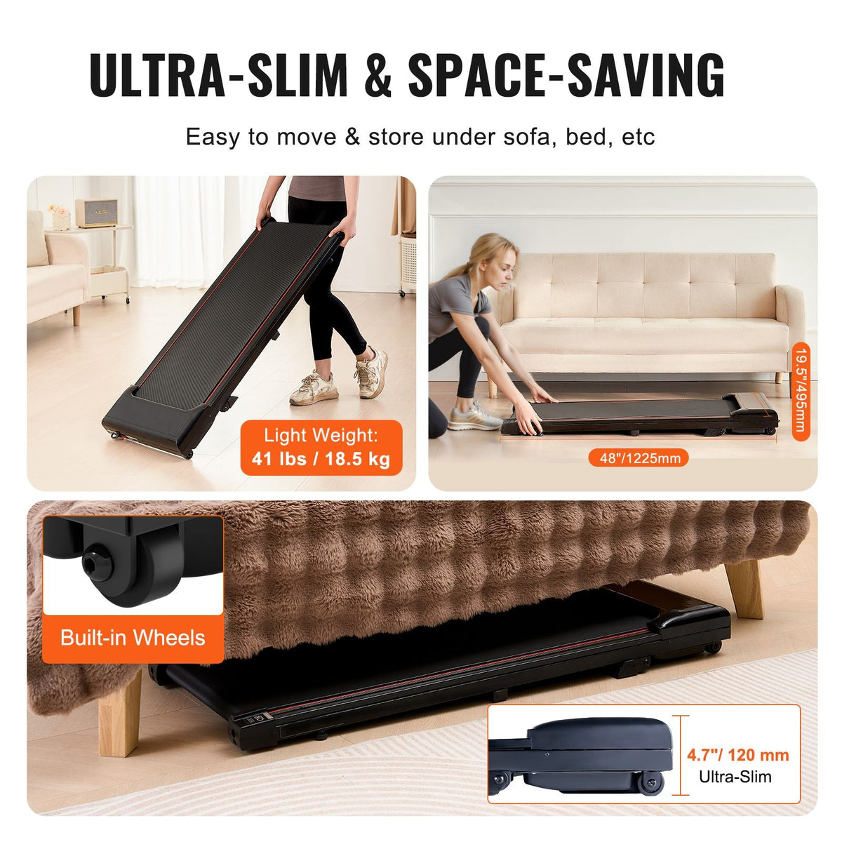 Walking Pad, Under Desk Treadmill with Incline, Working Walking Jogging Machine for Home Office, 265 Lbs Capacity 2.5HP Portable Walking Pad, with Remote Control, LED Display, and Bluetooth