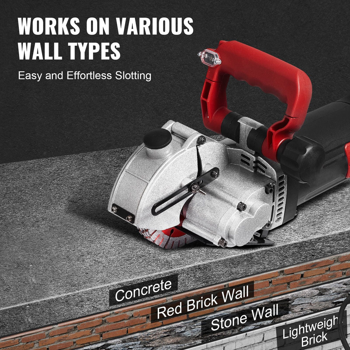 Wall Chaser, 2500W 38 mm Cutting Width,Wall Groove Cutting Machine 34MM Cutting Depth,Wall Slotting Machine With 5 Saw Blades 4.5" Diameter 6300r/Min,One-time Forming Dustless