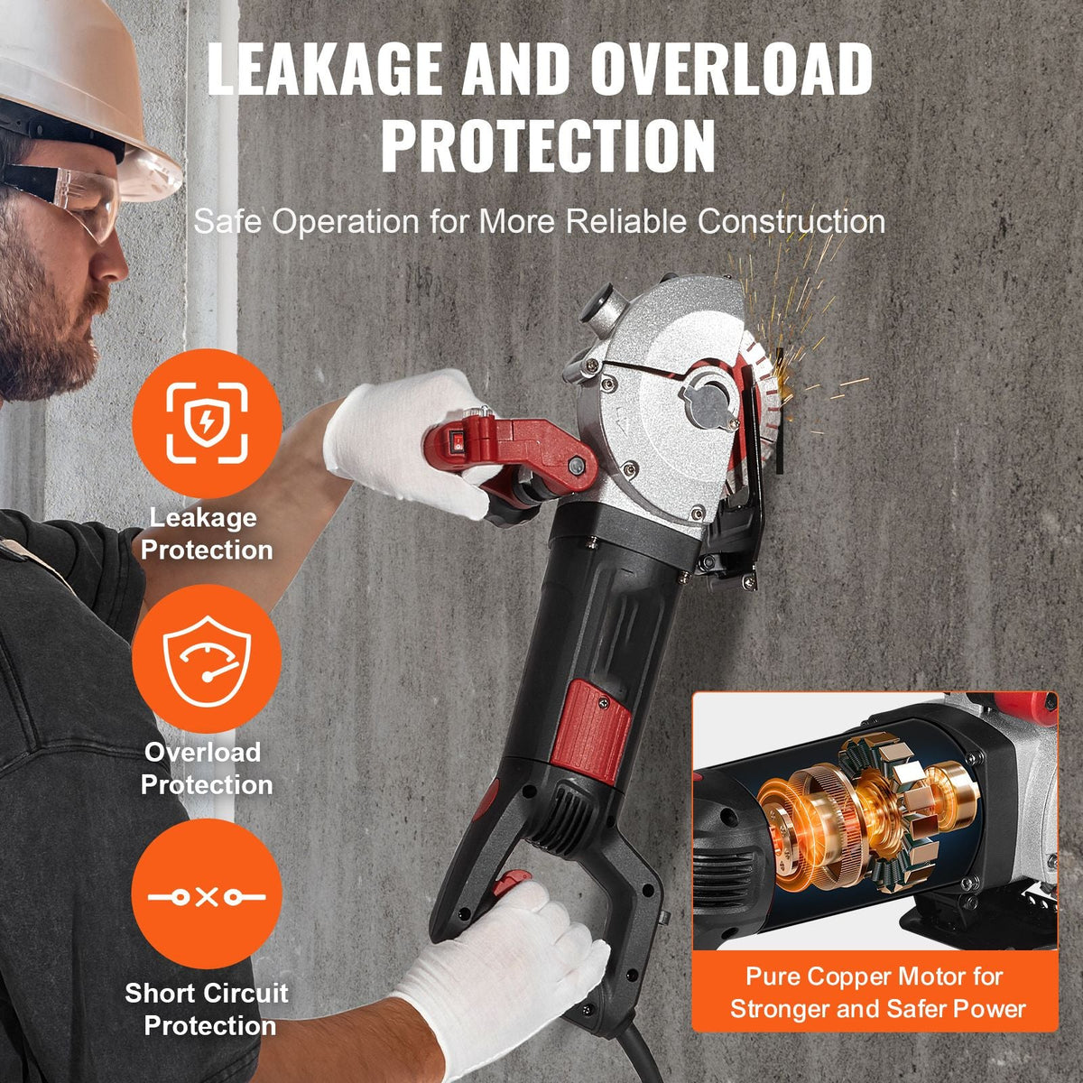 Wall Chaser, 2500W 38 mm Cutting Width,Wall Groove Cutting Machine 34MM Cutting Depth,Wall Slotting Machine With 5 Saw Blades 4.5" Diameter 6300r/Min,One-time Forming Dustless