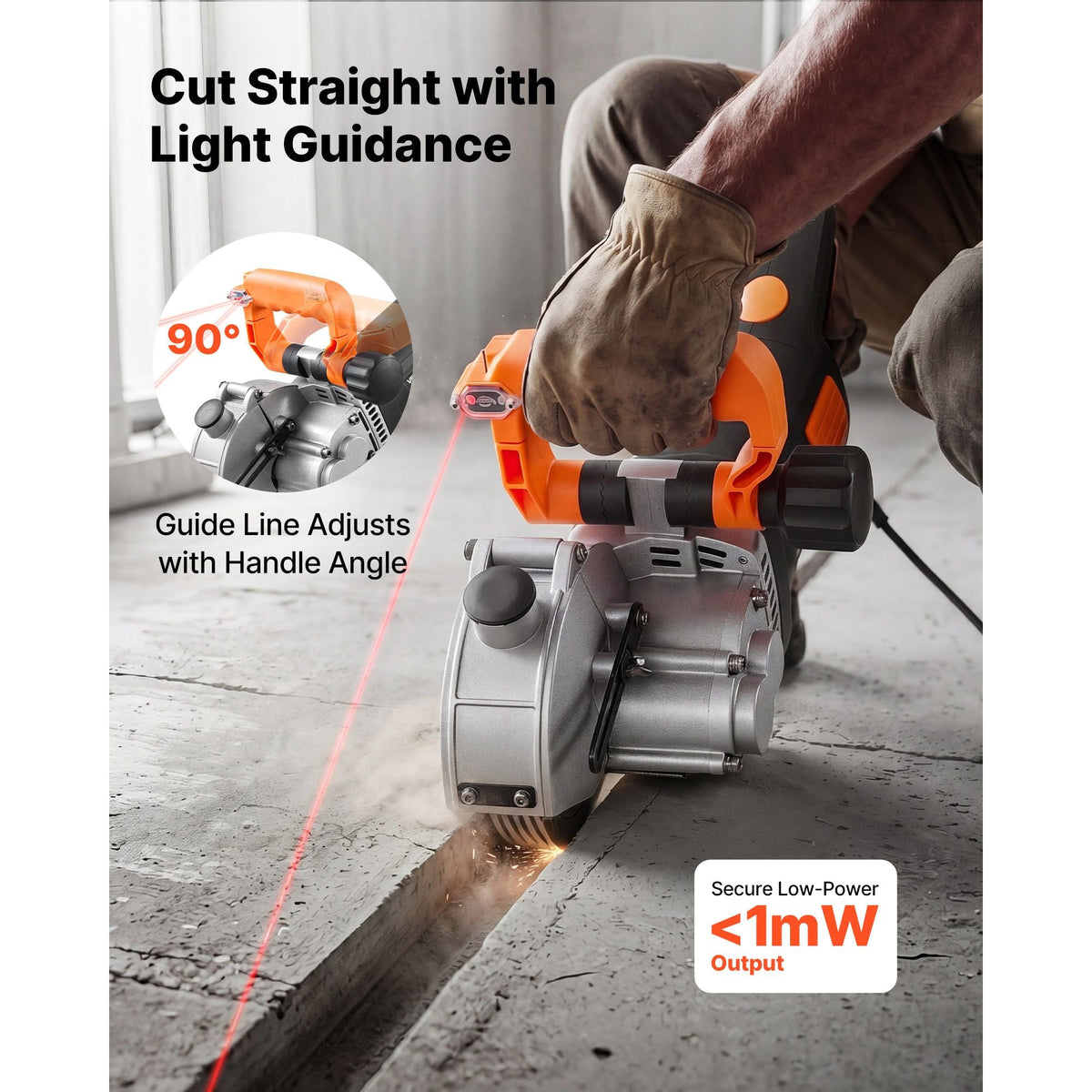 Wall Chaser, 4800W Electric Wall Groove Cutting Machine, 6800 RPM Max Speed, Concrete Slotting Cutter with Guide Line, 5 pcs Blades, Adjustable Handle for Cutting Grooves in Brick, Concrete