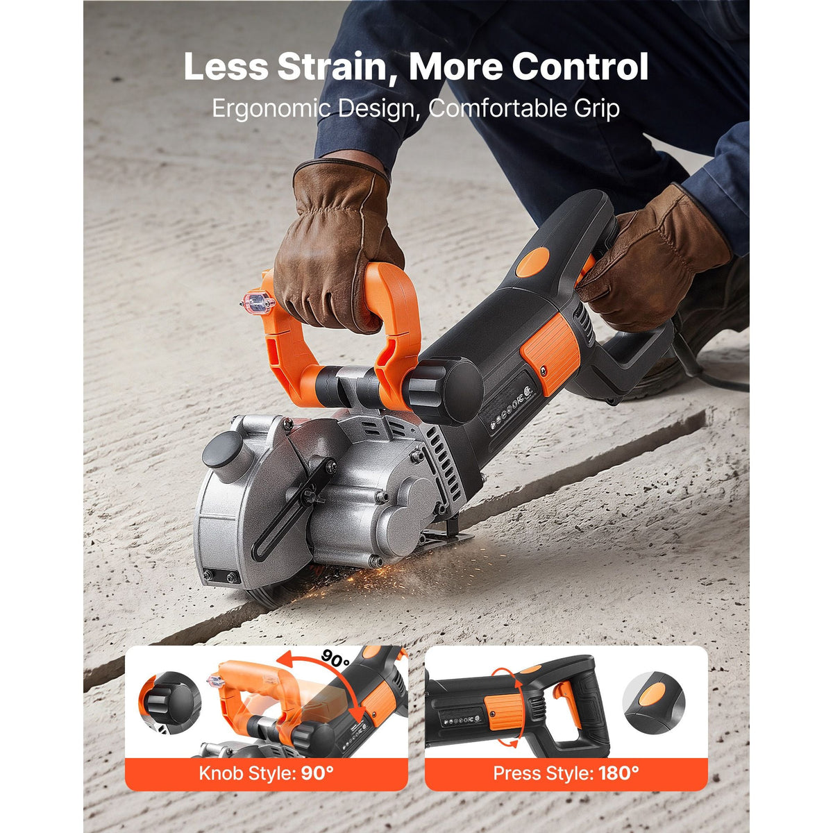 Wall Chaser, 4800W Electric Wall Groove Cutting Machine, 6800 RPM Max Speed, Concrete Slotting Cutter with Guide Line, 5 pcs Blades, Adjustable Handle for Cutting Grooves in Brick, Concrete
