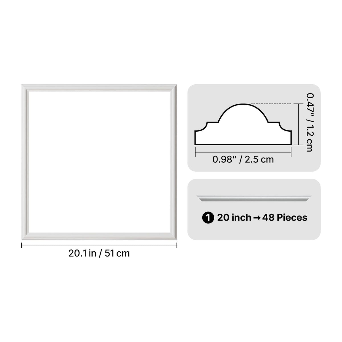 Wall Molding 12 Pack, 20 x 20 in Wainscoting Panels Kit, Lightweight Paintable Polystyrene, Easy to Install, Waterproof Accent Wall Trim for Interior Décor Living Room, Bedroom, Home, White
