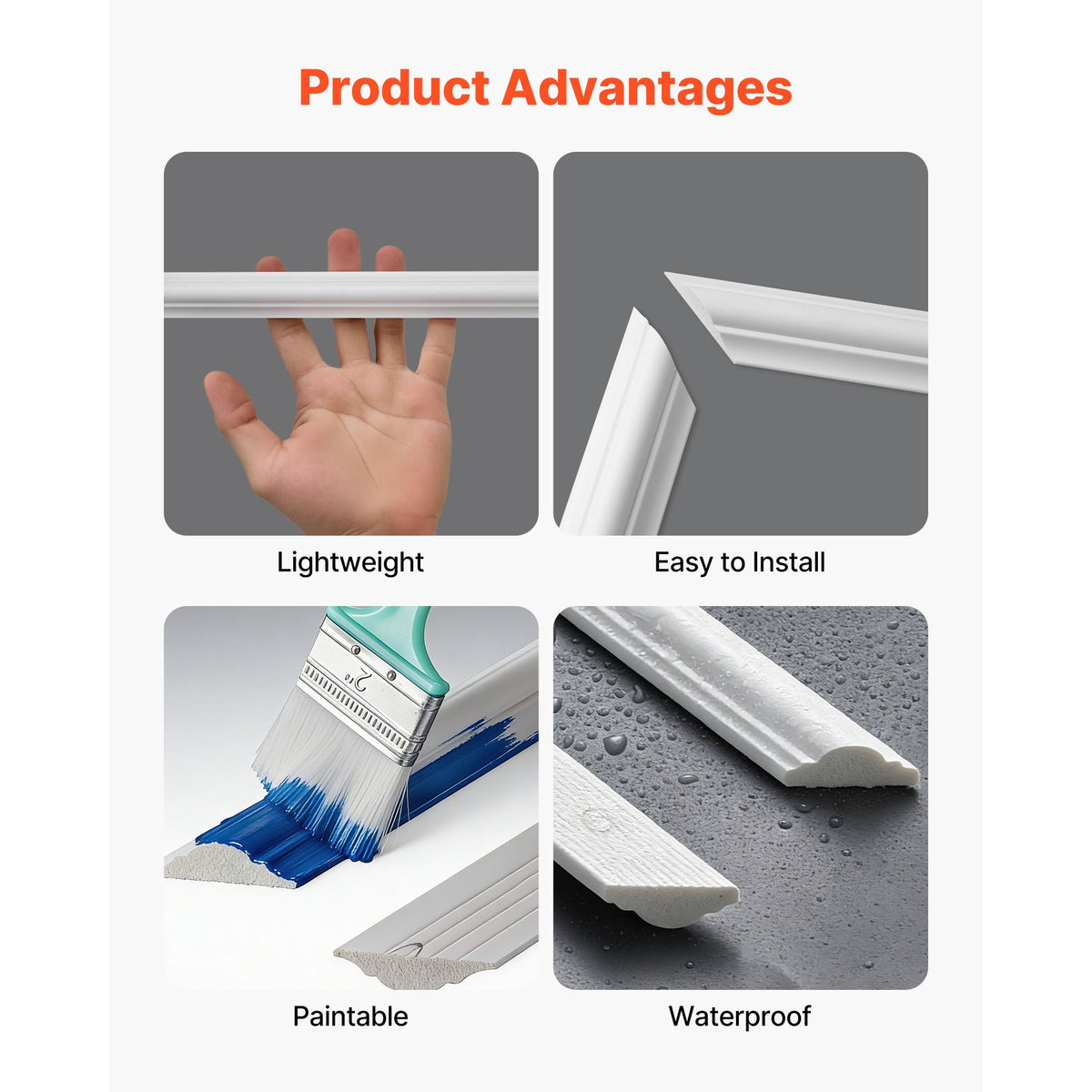 Wall Molding 3 Pack, Wainscoting Panels Kit, Lightweight Paintable Polystyrene, Easy to Install Accent Wall Trim for Interior Décor Living Room, Bedroom, Home, White (31x63 + 31x24 in)