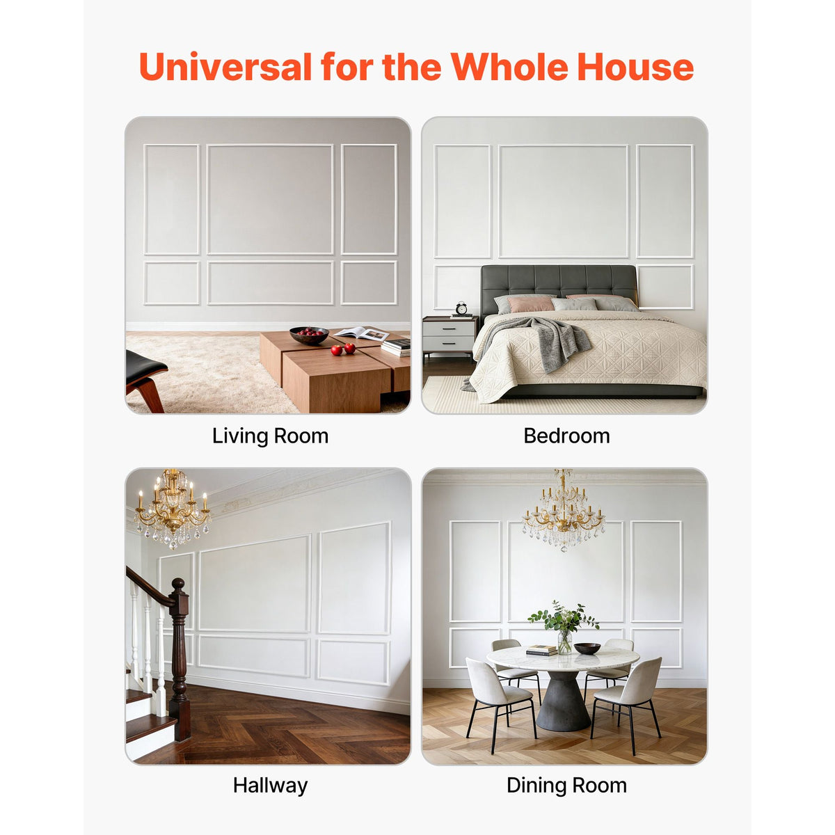 Wall Molding 3 Pack, Wainscoting Panels Kit, Lightweight Paintable Polystyrene, Easy to Install Accent Wall Trim for Interior Décor Living Room, Bedroom, Home, White (31x63 + 31x24 in)