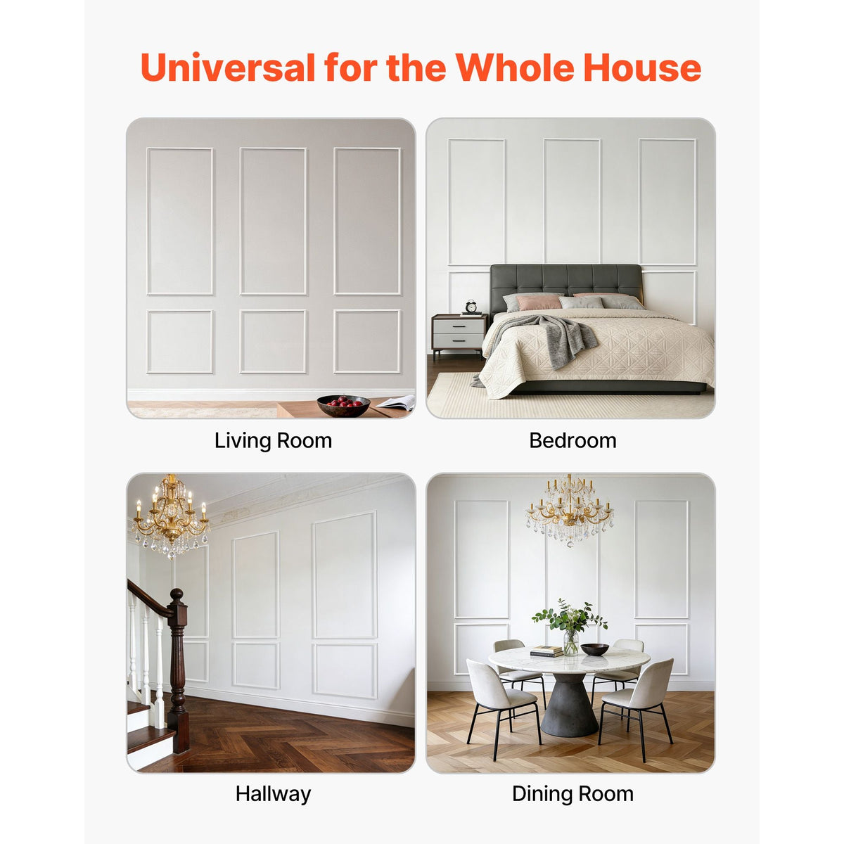 Wall Molding 3 Pack, Wainscoting Panels Kit, Lightweight Paintable Polystyrene, Easy to Install, Waterproof Accent Wall Trim for Interior Décor Living Room, Bedroom, White (24x54 + 24x24 in)