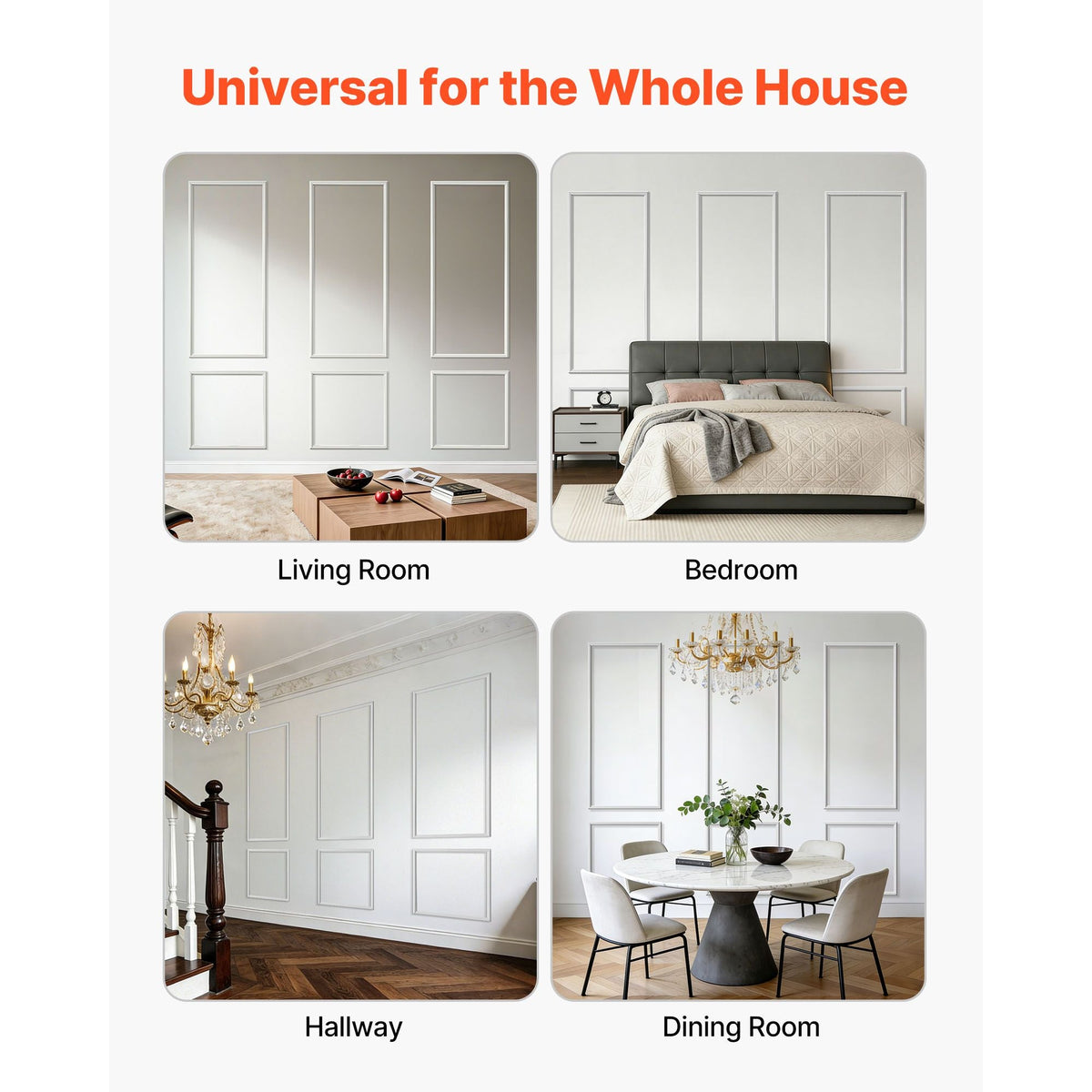 Wall Molding 3 Pack, Wainscoting Panels Kit, Lightweight Paintable Polystyrene, Easy to Install, Waterproof Accent Wide Profile Trim for Interior Living Room, Bedroom,White (24x54 + 24x24 in)