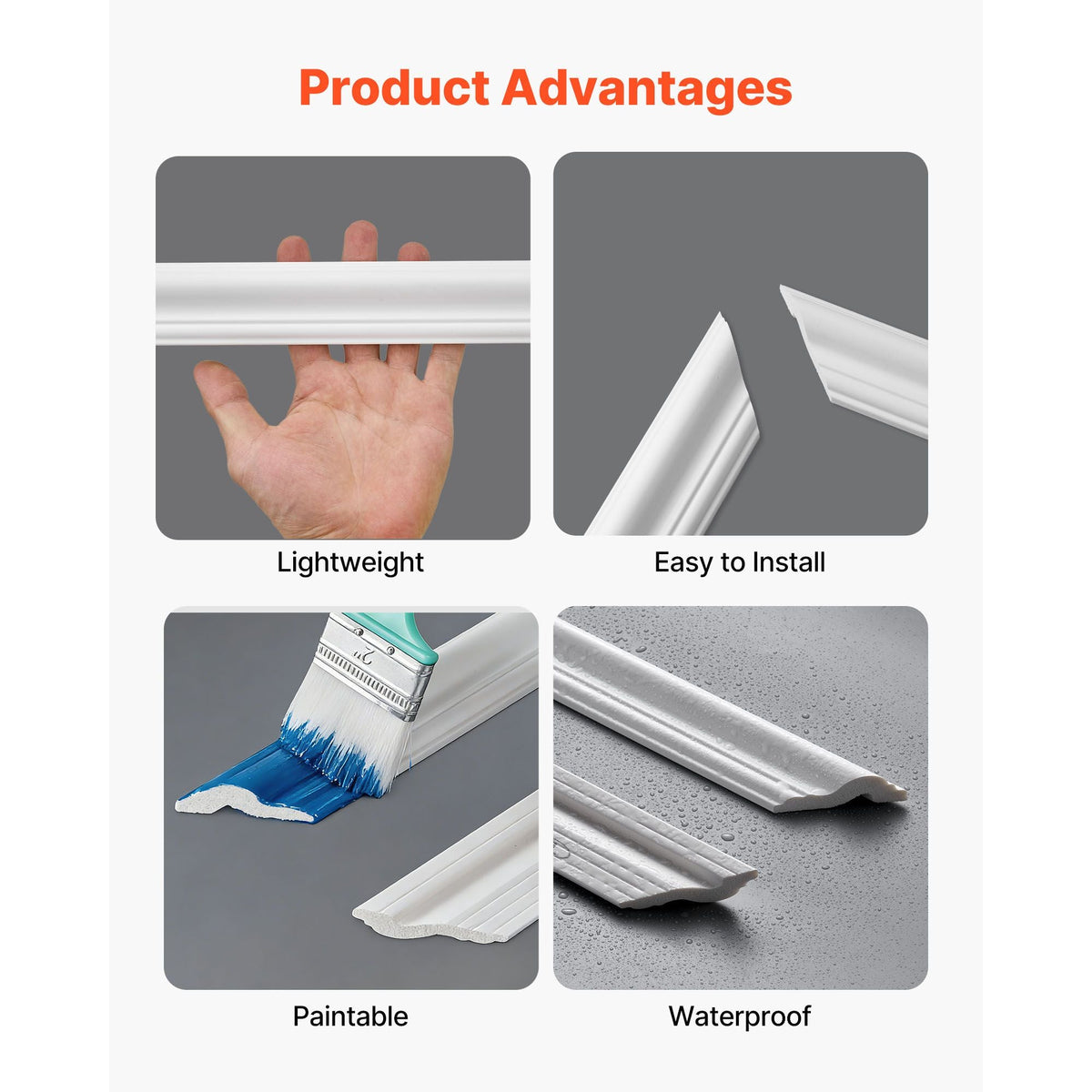 Wall Molding 6 Pack, Wainscoting Panels Kit, Lightweight Paintable Polystyrene, Easy to Install, Waterproof Accent Wall Trim for Interior Décor Living Room, Bedroom, White (24x54 + 24x24 in)