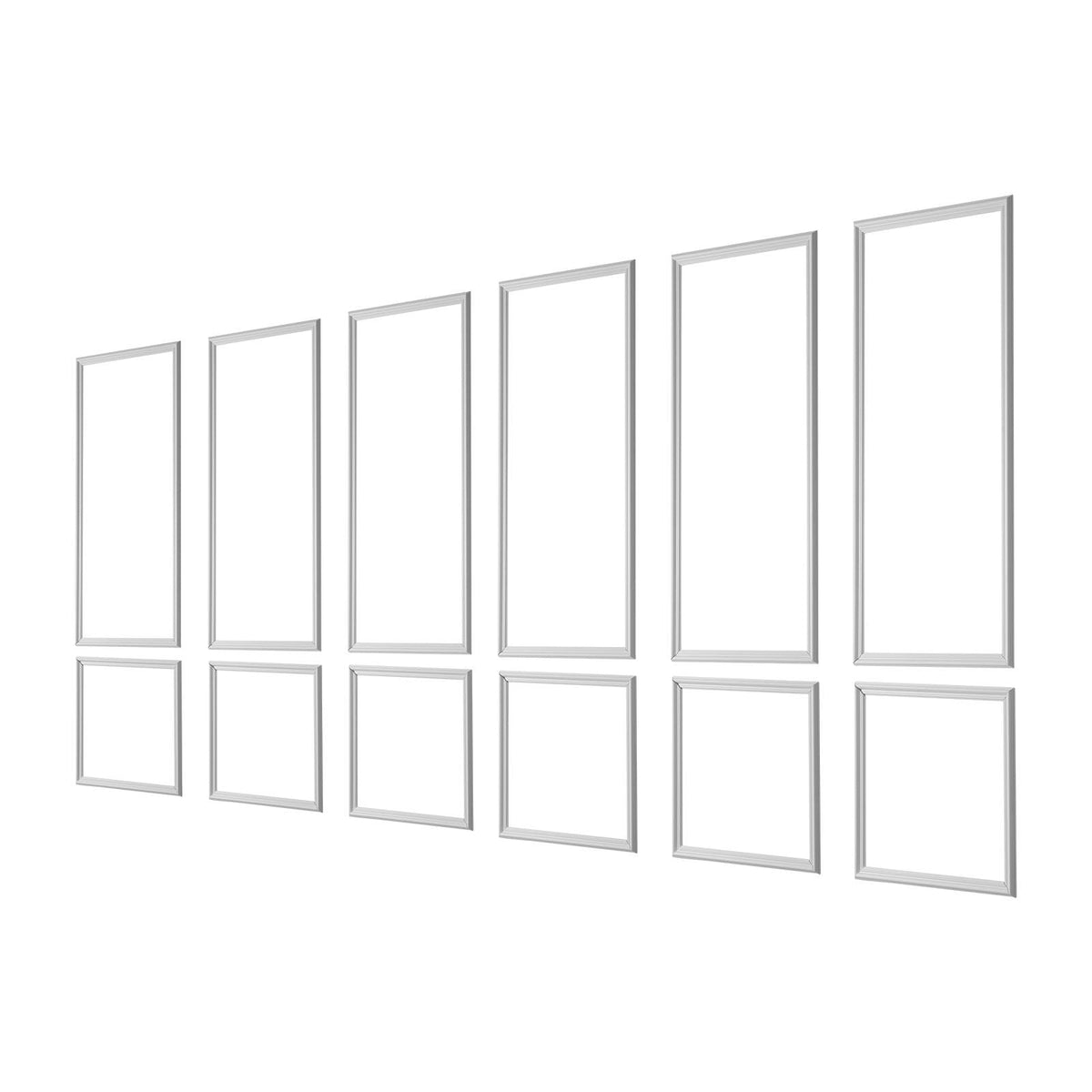 Wall Molding 6 Pack, Wainscoting Panels Kit, Lightweight Paintable Polystyrene, Easy to Install, Waterproof Accent Wall Trim for Interior Décor Living Room, Bedroom, White (24x54 + 24x24 in)