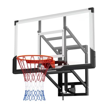 Wall Mount Basketball Hoop, 54-inch PC Backboard Mounted Basketball Hoop Outdoor with Hand-Crank Adjustment, 0.11 inch Thickened Backboard, Classic Basketballs Hoops Design, Indoor & Outdoor Use