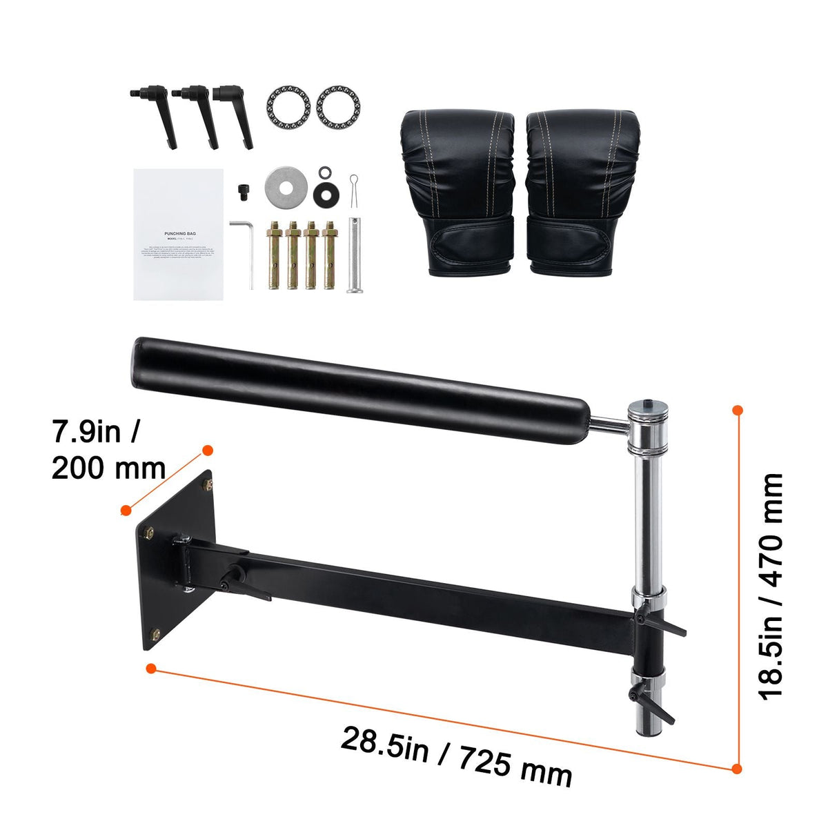Wall Mount Boxing Spinning Bar, Adjustable Punching Spinning Bar, Boxing Speed Trainer with Gloves, Black Reflex Boxing Bar, Boxing Training Equipment for Kickboxing, MMA, Stress Relief, Fitness